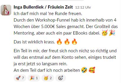 Nachricht von Inga Bullerdiek: über 5.000 EUR Sales in 4 Wochen durch den Workshop-Funnel